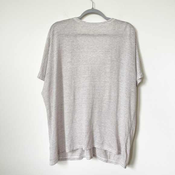 Eileen Fisher Linen Short Sleeve V Neck Cardigan Cream Taupe Stripe Womens Large - Picture 3 of 10